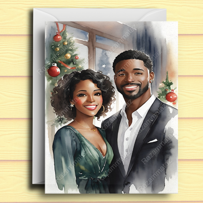 Black Couple M Christmas Card